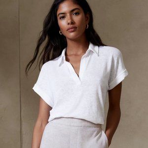 Banana Republic Linen-Blend Johnny-Collar Top